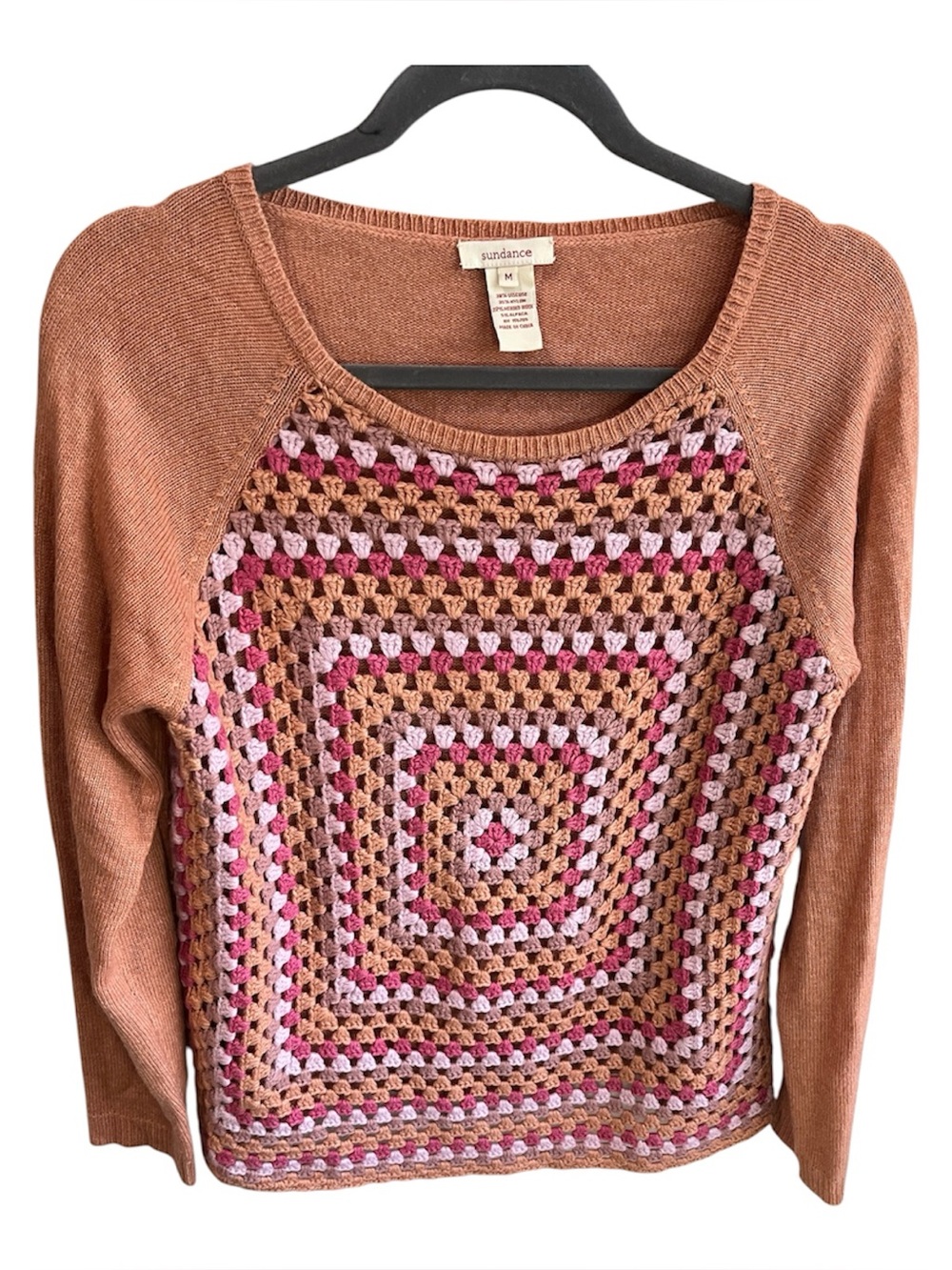Sundance Granny square open crocheted sweater Peach Pink Size Medium